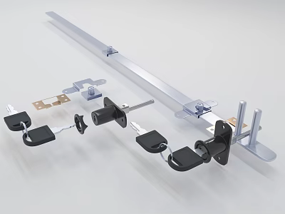 Assorted Metal Lock Hardware Components With Keys Cylinder And Metal Bar 3d model