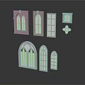 Various Styles Decorative Window Models with Arched Rectangular Designs Pink White Colors and Circular Decor