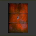 Rusty Red Metal Barrel with Peeling Paint Horizontal Hoops and Dark Background for Household Use