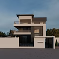 Modern Two Story Detached Villa With Balcony Wall Gate And Palm Trees