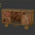 Wooden Entryway Side Cabinet In Train Carriage Style With Peace Sign BOY Lettering And Storage