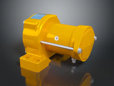 Durable Yellow Industrial Mechanical Device With Metal Rod And Mounting Base 3d model