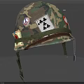 Camouflage Military Helmet With Four of Clubs Insignia Badges and Leather Strap