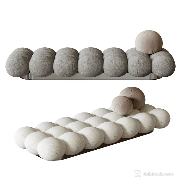 Stylish Modern Sofa Bench With Round Cushions In Gray White And Decorative Balls Design 3d model 