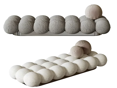 Stylish Modern Sofa Bench With Round Cushions In Gray White And Decorative Balls Design 3d model