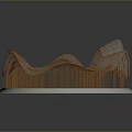 Modern Intricate Wavy Copper Metal Structure On Circular Striped Platform