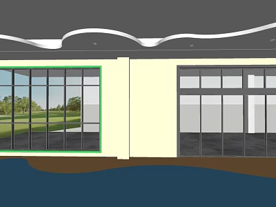Modern Building Exterior With Large Windows Glass Doors Green Grass And Trees 3d model