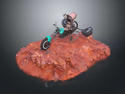 Turquoise Custom Motorcycle Design On Red Rock Surface With Black Wheels And Exhaust 3d model