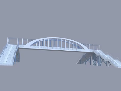Modern Arch Bridge With White Structure Detailed Railing And Steps Design 3d model