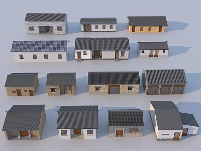 Rural Self Built Houses Featuring Various Design Styles And Different Roof Types 3d model
