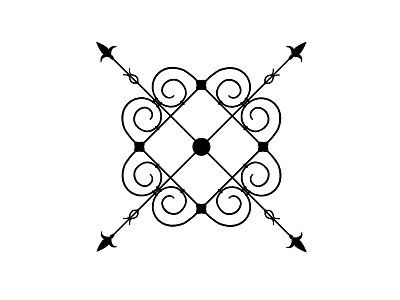 Ornamental Geometric Component With Symmetrical Scrolls Arrows And Central Dot Design 3d model