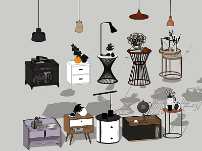 Modern Stylish Bedside Tables With Lamps Plants And Decorative Storage Solutions 3d model
