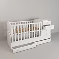 Modern White Baby Crib with Wooden Slats Drawers and Storage Design