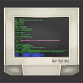 Vintage Old Computer Monitor Screen Displaying Green Purple Code Text Lines
