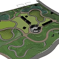 Beautiful Landscape Design With Green Vegetation Winding Paths Central Circular Structure And Grid Pattern Areas 3d model