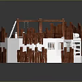 Natural Circular Wooden Structure with White Platform and Stairs in Garden Landscape