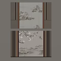 Chinese Style Decorative Screen With Mountain Landscape And Plum Blossom Design