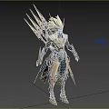 Man in Gold and White Ornate Armor With Elaborate Back Decorations by Modern Glass Building