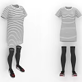 Striped Short Sleeve Dress With Black Knee High Socks And Red Sneakers