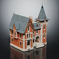 Victorian Architecture With Red Brick Exterior Gray Roof Spire Tower Arched Porch And White Trim