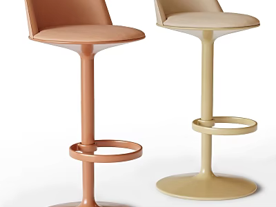 Modern Stylish Bar Stools In Pastel Pink And Beige With Round Base And Footrest Ring 3d model