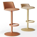 Modern Stylish Bar Stools In Pastel Pink And Beige With Round Base And Footrest Ring