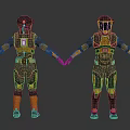 Sci-Fi Characters In Futuristic Astronaut Suits With Detailed Armor Front And Back Views