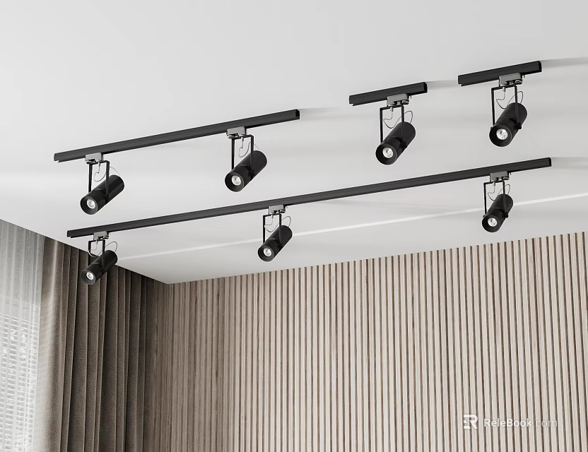 Black Track Mounted Downlights And Spotlights For Modern Interior Ceiling Design 3d model 