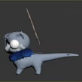 Cute Blue Fox 3D Model With White Fur Golden Antlers And Blue Scarf