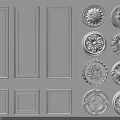 Various Decorative Gypsum Molding Designs with Rectangular Strips and Circular Rosettes 3d model