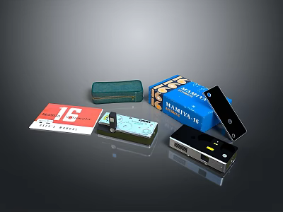 Practical Stationery Items With MABINOX Box Black Green Cases And Red Card 3d model