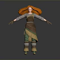 Medieval Style Clothing and Accessories With Brown Top Green Skirt Fringe Details And Leather Gloves