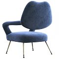Modern Blue Velvet Leisure Chair With Curved Armrests And Gold Metal Legs