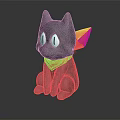 Black Cat Doll With Red Scarf In Sitting Pose And White Eyes