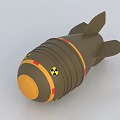 Brown Weapon With Radioactive Symbol Red Stripes Yellow Head And Tail Fins