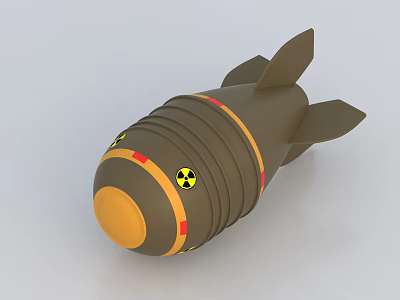 Brown Weapon With Radioactive Symbol Red Stripes Yellow Head And Tail Fins 3d model