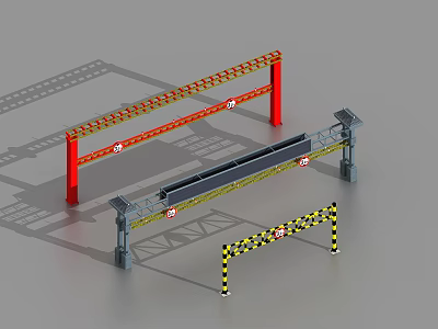 Public Traffic Facilities Featuring Red Height Barriers And Yellow Black Warning Structures 3d model
