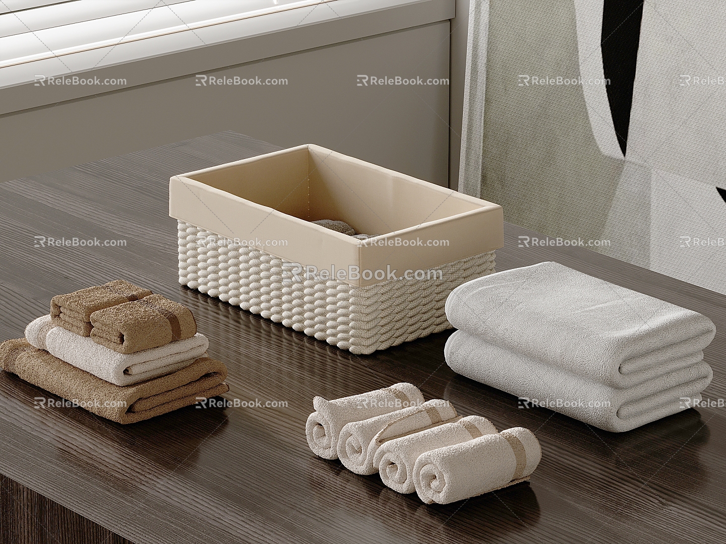 Towel Storage Box Woven Storage Basket Organize Storage Basket Desktop Rattan Basket Storage Basket 3d model