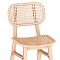 Light Wooden Dining Table Set With Green Plastic Chairs And Rattan Backrest Seats