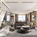 Modern Living and Dining Room Interior With Sofa Coffee Table Staircase And Large Windows 3d model