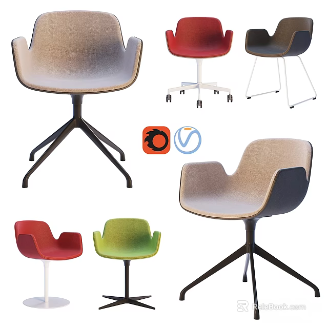 Modern Single Accent Chairs With Various Colors And Stylish Swivel Base Design 3d model 