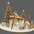 Christmas Photo Spot With Golden Trees Gift Boxes And Snow Decorations