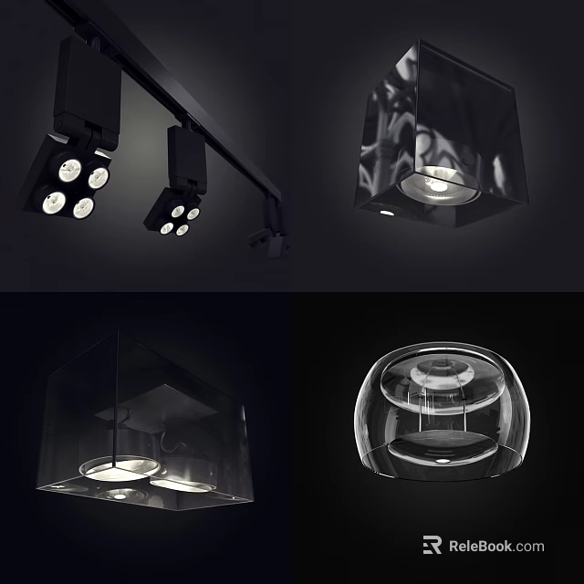Modern Lighting Combinations With Black Spotlights And Transparent Pendant Lights 3d model 