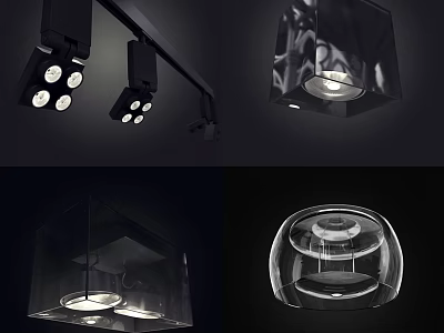 Modern Lighting Combinations With Black Spotlights And Transparent Pendant Lights 3d model