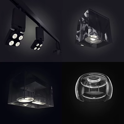 Modern Lighting Combinations With Black Spotlights And Transparent Pendant Lights 3d model