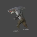 Muscular Shark Headed Game Movie Character With Open Mouth And Standing Pose