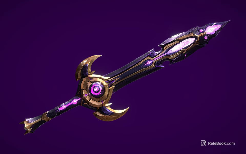 Fantasy Magical Sword Weapon With Purple Gemstones Golden Accents And Glowing Intricate Design 3d model 