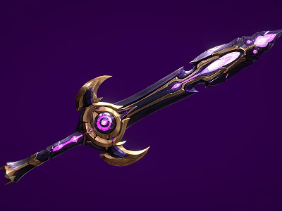 Fantasy Magical Sword Weapon With Purple Gemstones Golden Accents And Glowing Intricate Design 3d model