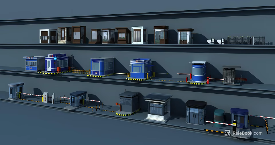 Diverse Small Building Models in Blue Brown Gray Colors with Multi Layer Arrangement and Equipment 3d model 