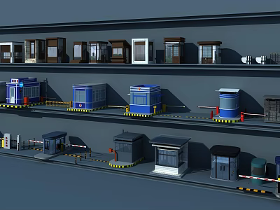 Diverse Small Building Models in Blue Brown Gray Colors with Multi Layer Arrangement and Equipment 3d model